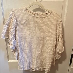 Pilcro Blue and White Ruffled 3/4 Sleeve Blouse